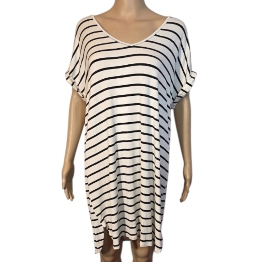 Liberty Love Dress Midi Striped Short Sleeve Black and White Womens Size XL